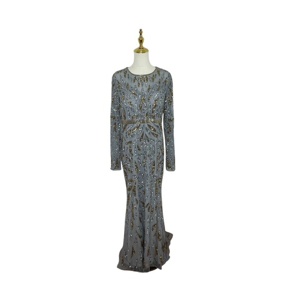 Mac Duggal Dresses & Skirts - Mac Duggal‎ 5124 Platinum Gold Sequin Beaded Long Sleeve Dress Size 10 $598